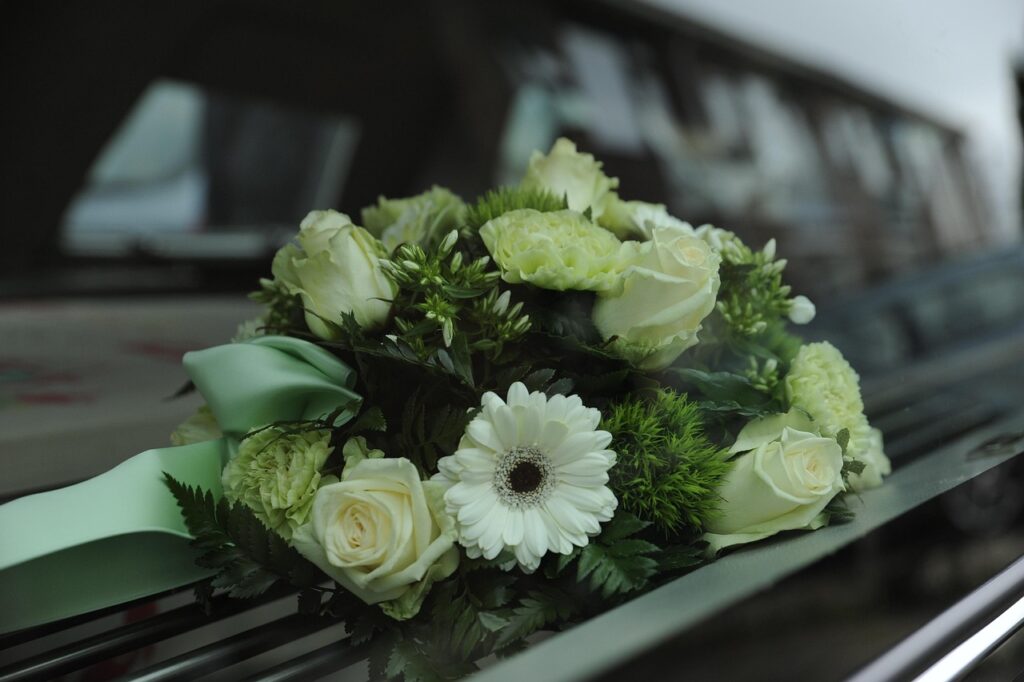 Flowers in a hearse